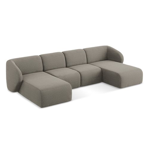 Canapé Panoramique 4 Places Lani En Tissu Bouclette Gris