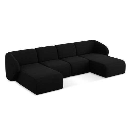Canapé Panoramique 4 Places Lani En Tissu Bouclette Noir