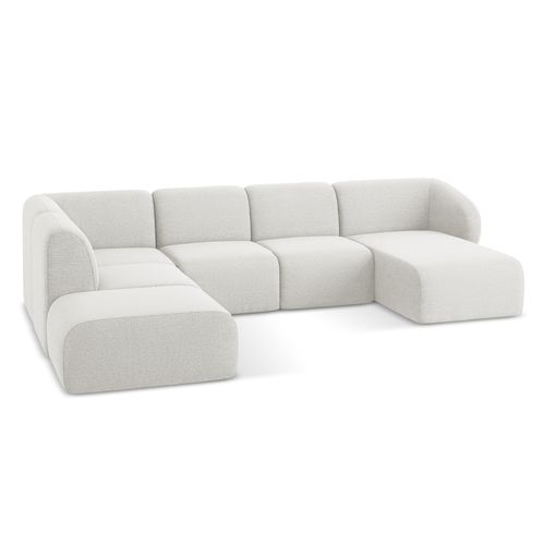 Canapé Panoramique 5 Places Gauche Lani En Tissu Bouclette Blanc