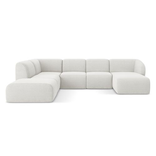 Canapé Panoramique 5 Places Gauche Lani En Tissu Bouclette Blanc