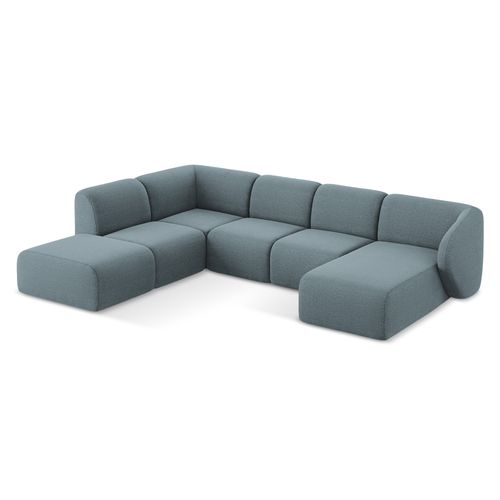 Canapé Panoramique 5 Places Gauche Lani En Tissu Bouclette Jeans