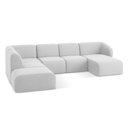 Canapé Panoramique 5 Places Gauche Lani En Tissu Bouclette Argent