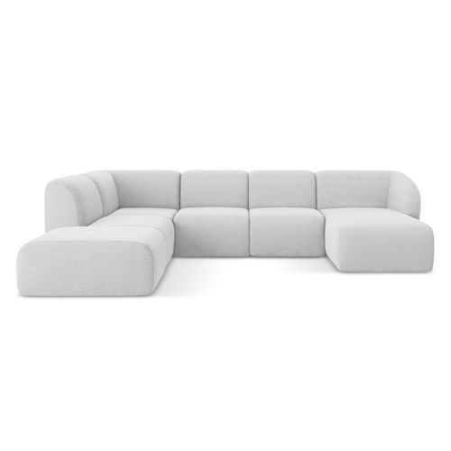Canapé Panoramique 5 Places Gauche Lani En Tissu Bouclette Argent