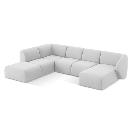 Canapé Panoramique 5 Places Gauche Lani En Tissu Bouclette Argent