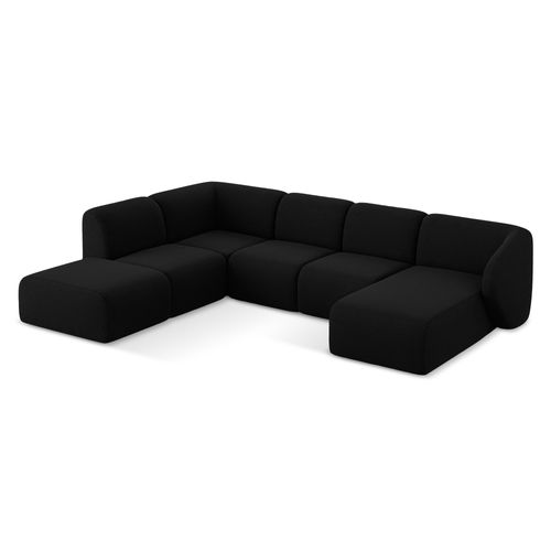 Canapé Panoramique 5 Places Gauche Lani En Tissu Bouclette Noir