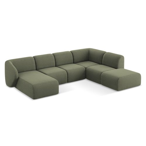 Canapé Panoramique 5 Places Droit Lani En Tissu Bouclette Olive