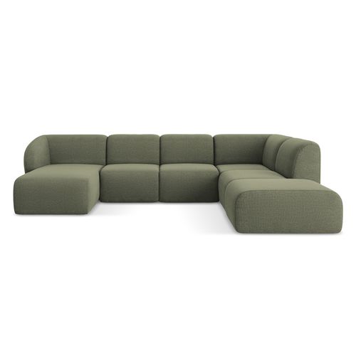 Canapé Panoramique 5 Places Droit Lani En Tissu Bouclette Olive