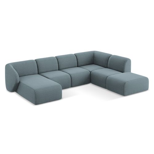 Canapé Panoramique 5 Places Droit Lani En Tissu Bouclette Jeans
