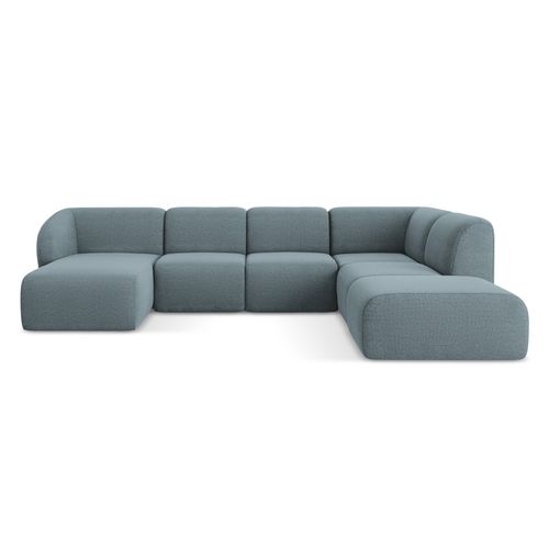 Canapé Panoramique 5 Places Droit Lani En Tissu Bouclette Jeans