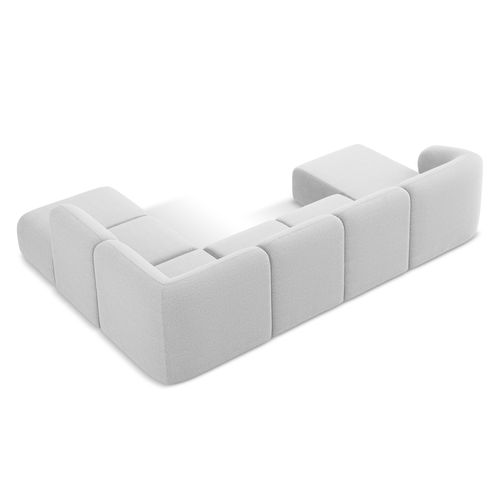 Canapé Panoramique 5 Places Droit Lani En Tissu Bouclette Argent