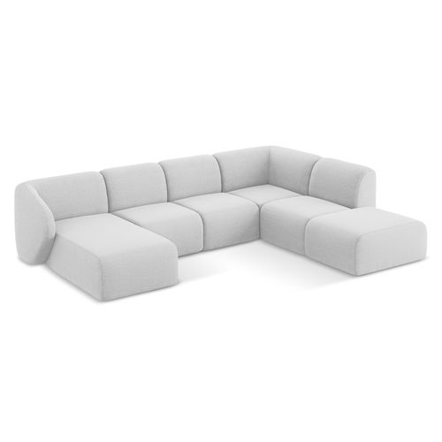 Canapé Panoramique 5 Places Droit Lani En Tissu Bouclette Argent