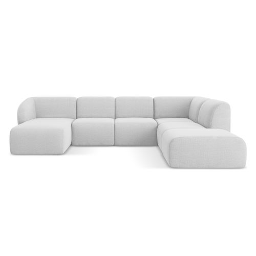 Canapé Panoramique 5 Places Droit Lani En Tissu Bouclette Argent