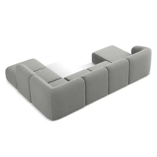 Canapé Panoramique 5 Places Droit Lani En Tissu Bouclette Gris Clair