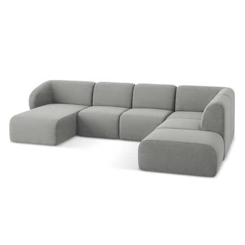 Canapé Panoramique 5 Places Droit Lani En Tissu Bouclette Gris Clair
