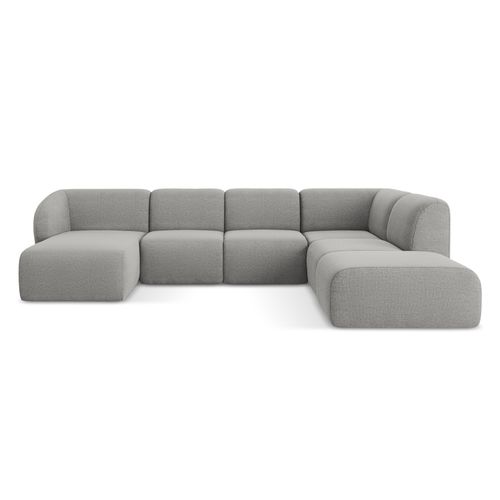 Canapé Panoramique 5 Places Droit Lani En Tissu Bouclette Gris Clair