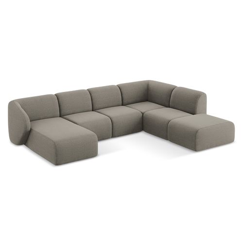 Canapé Panoramique 5 Places Droit Lani En Tissu Bouclette Gris