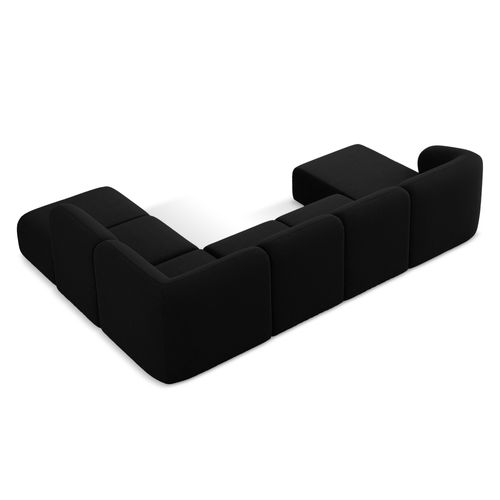 Canapé Panoramique 5 Places Droit Lani En Tissu Bouclette Noir