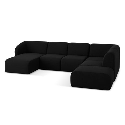 Canapé Panoramique 5 Places Droit Lani En Tissu Bouclette Noir