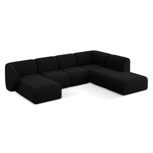 Canapé Panoramique 5 Places Droit Lani En Tissu Bouclette Noir