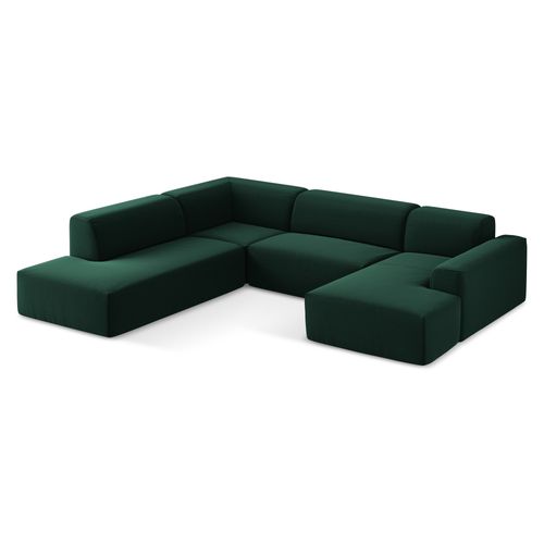 Canapé Panoramique 5 Places Gauche Keli En Velours Bouteille Verte