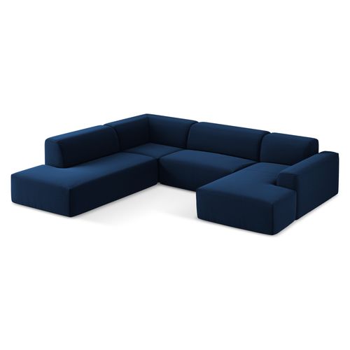 Canapé Panoramique 5 Places Gauche Keli En Velours Bleu Royal