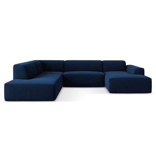 Canapé Panoramique 5 Places Gauche Keli En Velours Bleu Royal