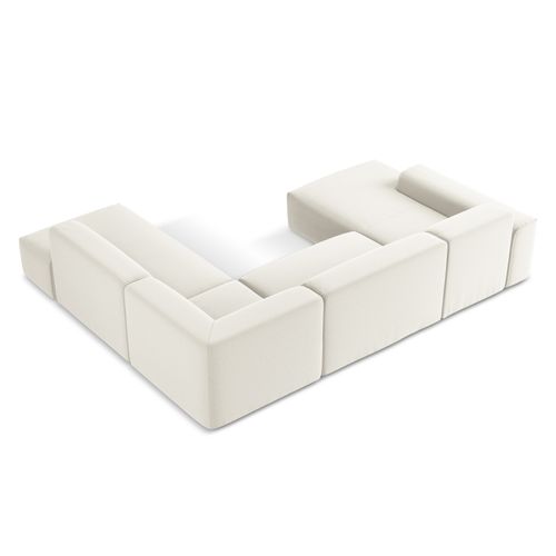 Canapé Panoramique 5 Places Droit Keli En Velours Beige Clair