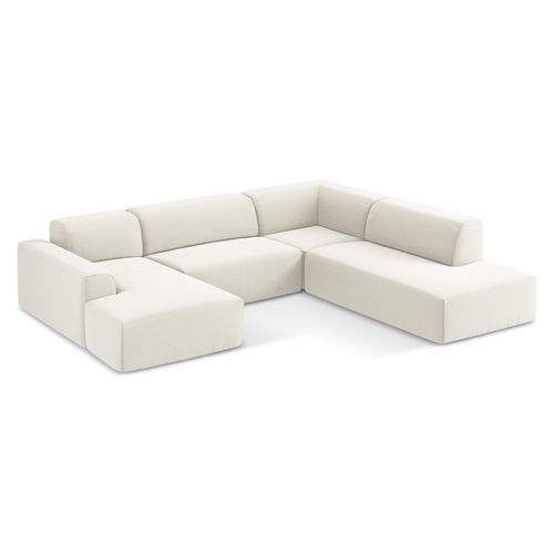 Canapé Panoramique 5 Places Droit Keli En Velours Beige Clair