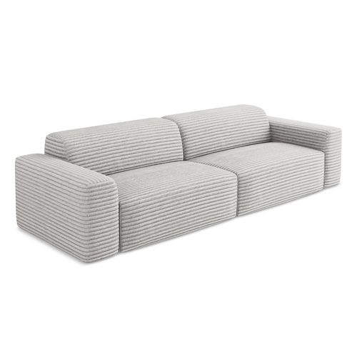 Canapé Modulable 4 Places Keli En Velours Côtelé Gris Clair