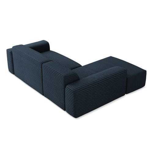 Canapé D'angle 3 Places Modulaire Gauche Keli En Velours Côtelé Bleu Royal