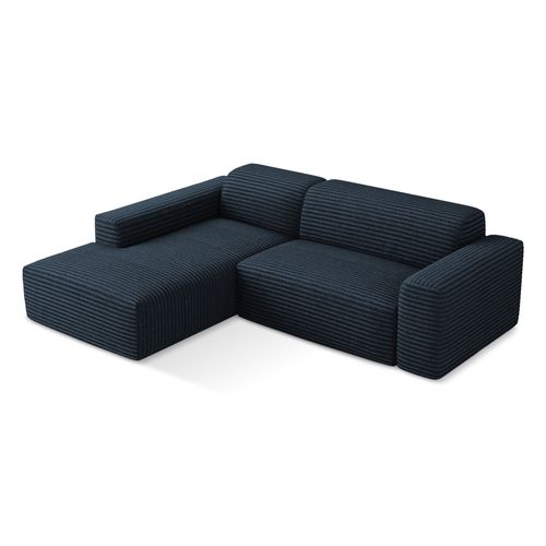 Canapé D'angle 3 Places Modulaire Gauche Keli En Velours Côtelé Bleu Royal