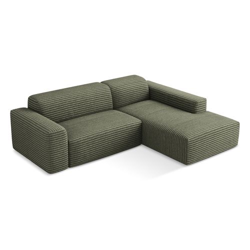 Canapé D'angle 3 Places Modulaire Droit Keli En Velours Côtelé Olive