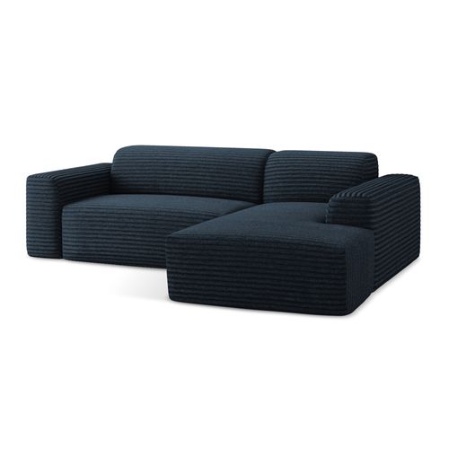 Canapé D'angle 3 Places Modulaire Droit Keli En Velours Côtelé Bleu Royal