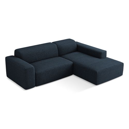 Canapé D'angle 3 Places Modulaire Droit Keli En Velours Côtelé Bleu Royal