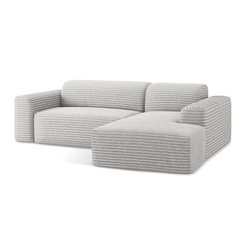 Canapé D'angle 3 Places Modulaire Droit Keli En Velours Côtelé Gris Clair