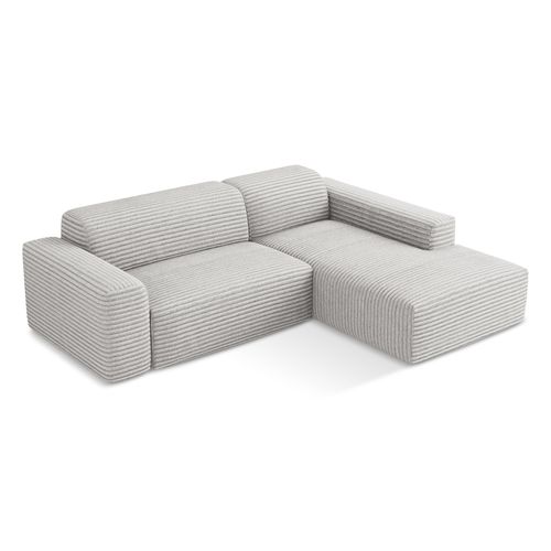 Canapé D'angle 3 Places Modulaire Droit Keli En Velours Côtelé Gris Clair