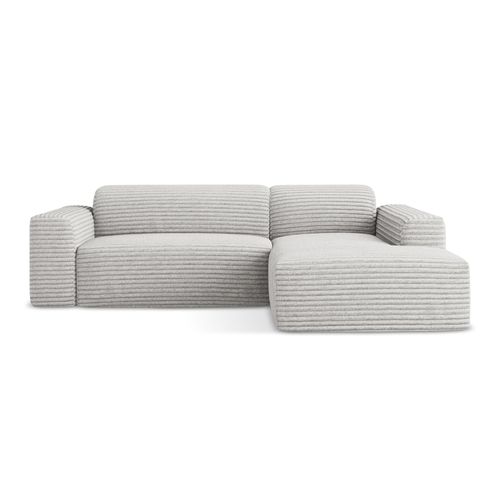 Canapé D'angle 3 Places Modulaire Droit Keli En Velours Côtelé Gris Clair