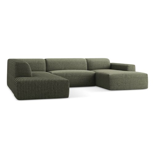 Canapé Panoramique 5 Places Gauche Keli En Velours Côtelé Olive