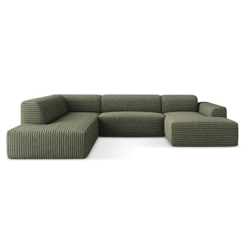 Canapé Panoramique 5 Places Gauche Keli En Velours Côtelé Olive