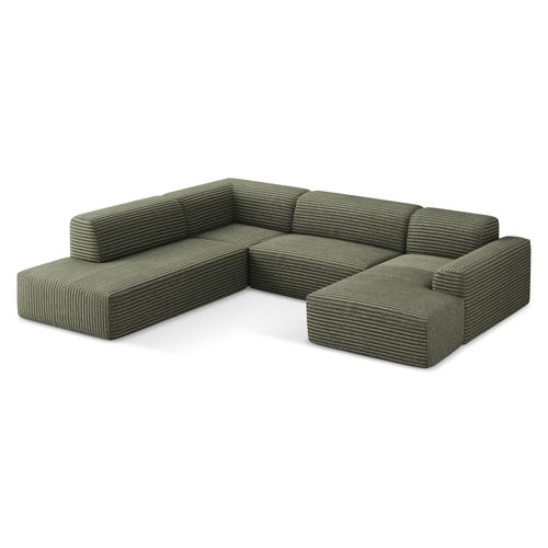 Canapé Panoramique 5 Places Gauche Keli En Velours Côtelé Olive
