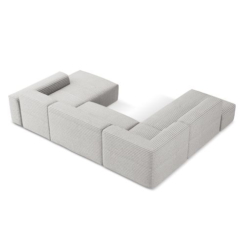 Canapé Panoramique 5 Places Gauche Keli En Velours Côtelé Gris Clair