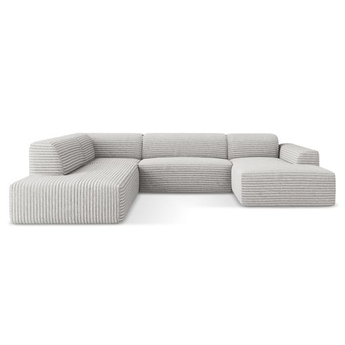 Canapé Panoramique 5 Places Gauche Keli En Velours Côtelé Gris Clair