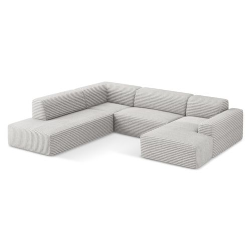 Canapé Panoramique 5 Places Gauche Keli En Velours Côtelé Gris Clair
