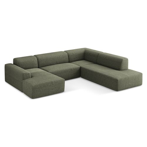 Canapé Panoramique 5 Places Droit Keli En Velours Côtelé Olive
