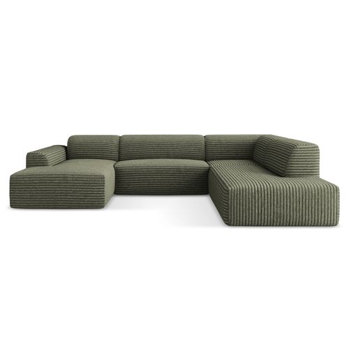Canapé Panoramique 5 Places Droit Keli En Velours Côtelé Olive