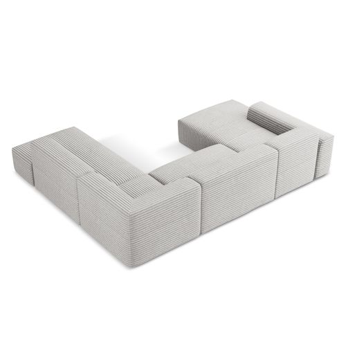 Canapé Panoramique 5 Places Droit Keli En Velours Côtelé Gris Clair