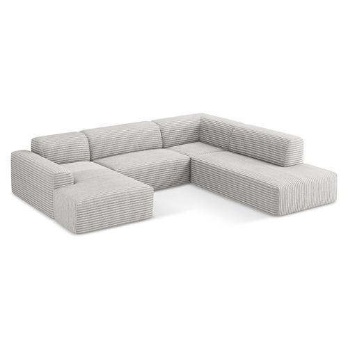 Canapé Panoramique 5 Places Droit Keli En Velours Côtelé Gris Clair