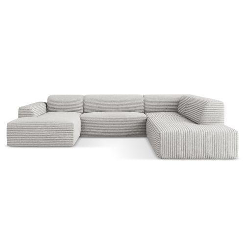 Canapé Panoramique 5 Places Droit Keli En Velours Côtelé Gris Clair