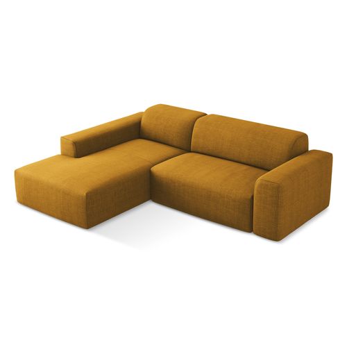 Canapé D'angle 3 Places Modulaire Gauche Keli En Tissu Texturé Moutarde