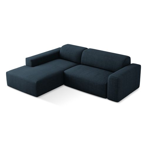 Canapé D'angle 3 Places Modulaire Droit Keli En Tissu Texturé Bleu Royal